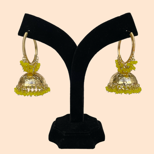 Golden Hoops with Golden Jhumkis & Pearl Drops