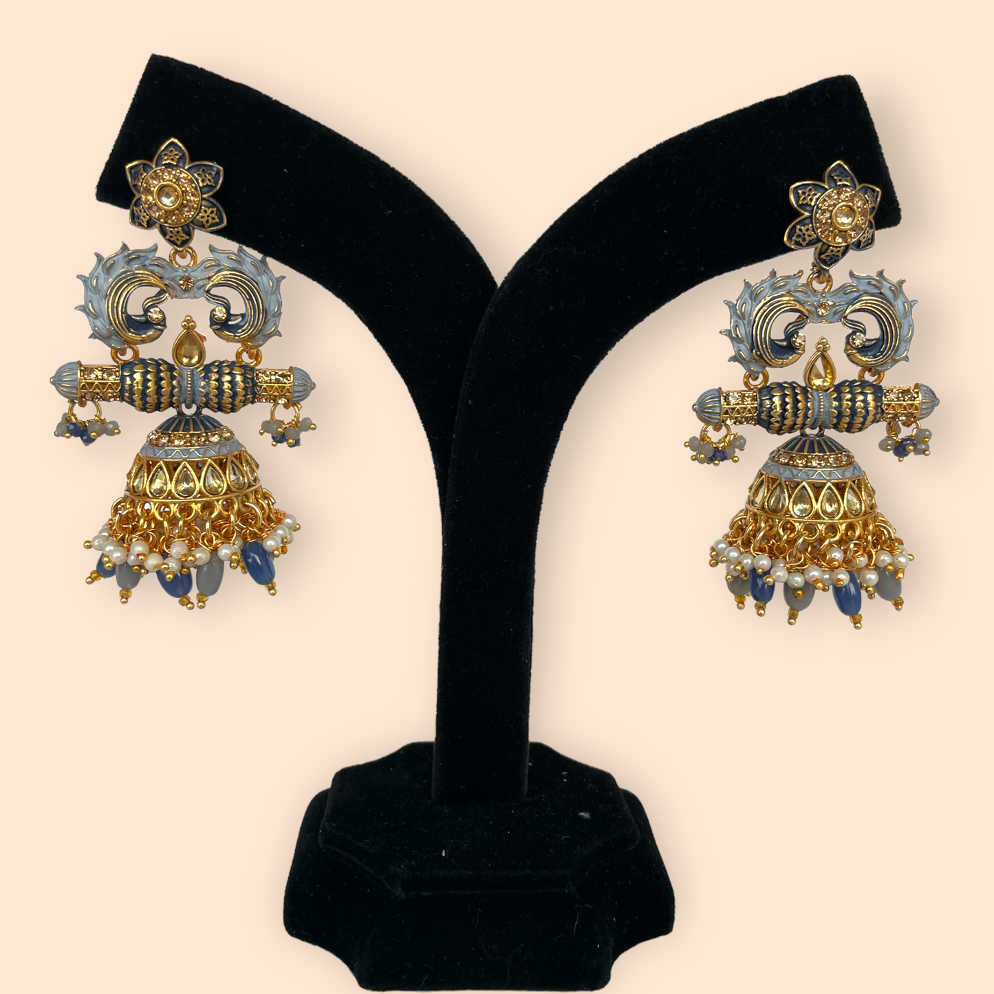 Gold Earrings with Blue Meenakari