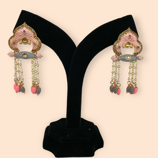 Pink & Lilac Meenakari Earrings with Latkans