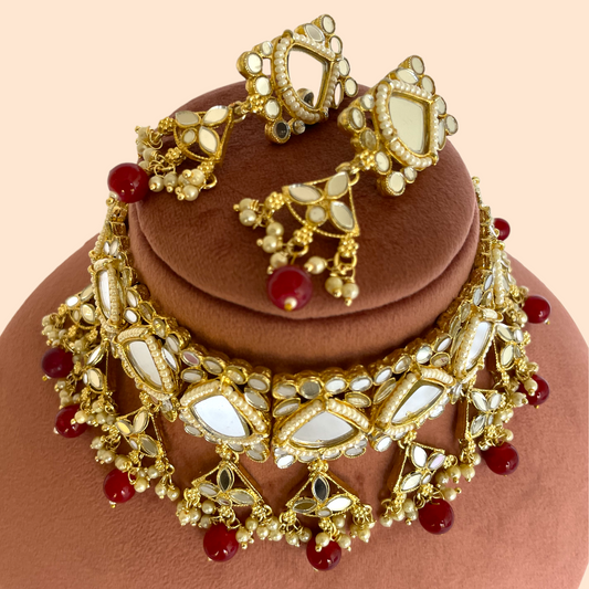 Glass Kundan Set with Red Drops